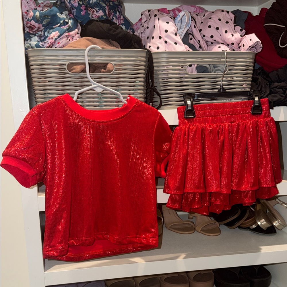 Kids Metallic Red Matching Set - Top & Skort